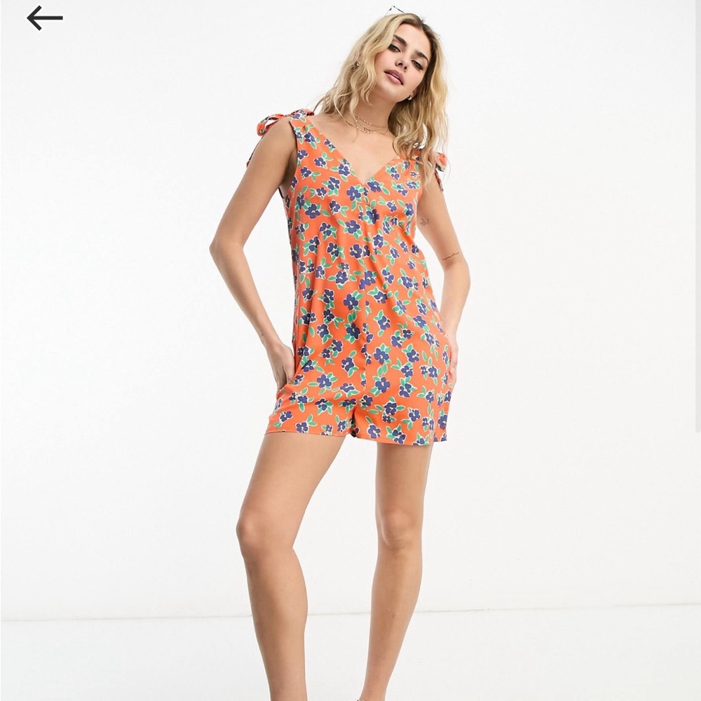 NWT Wednesdays Girl Button Through Floral Romper Orange